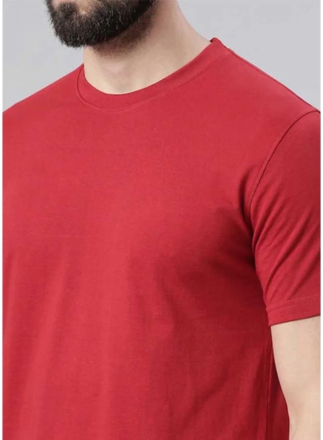 Veirdo Veirdo Pure Cotton Regular Fit Red Half Sleeve T-Shirt For Men